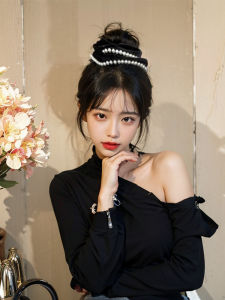 Hebe Style Velvet Mesh Pearl Hair Ties Womens New 2024 Headbands Bun Hair Bands Internet Famous Hair Bands Fashion Accessories