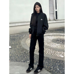 กางเกงยีนส์ทรงตรงเอวสูงสำหรับผู้ชาย สีดำ ทรงขากระบอกเล็ก ทรงสลิมฟิต ทรงสลิมฟิต ทรงยาว ทรงหลวม ทรงลำลอง ทรงฤดูใบไม้ร่วง