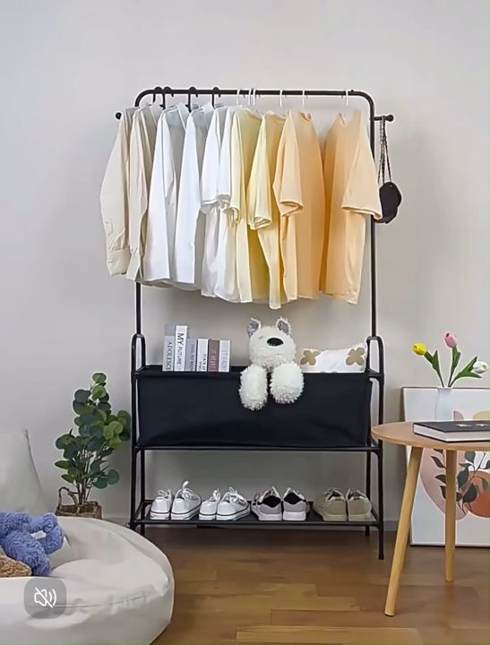 Clothes Rack Dry Rack Coat Rack Double Pole Multi-functional With Shoe ...