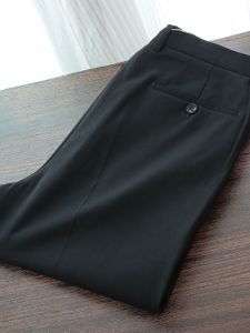 Business Casual Mid-Waist Straight Leg Mens Black Trousers Autumn Winter Simple Fashion Professional Suit Loose Long Pants