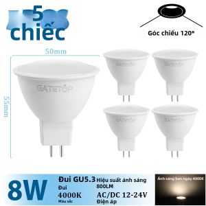 Bộ 5 12V 24V Đèn Trợ Sáng Bóng Đèn MR16 GU5.3 Căn Cứ Điện Áp Thấp AC/DC 8W 800lm Thay Thế 50W Đèn Halogen Cho Phòng Khách