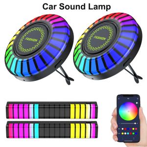KEBIDU Car Music Rhythm Lamp Air Freshener RGB LED Strip Sound Control Voice Rhythm Atmosphere Light 256 Colors Option App Control
