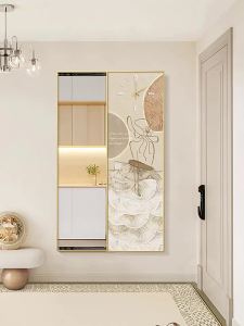 Dressing Mirror With Stand Dressing Mirror Wall Mirror Full Length Mirror With Storage Full Body Mirror Wall Mount Mirror With Rack Cream Style Hidden Full-Length Mirror Decorative Painting 镜子全身