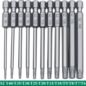 11PCS 1/4\" Hex Bits Driver Tamper Proof Security Drill Magnetic Bit Set Torx Screwdriver Flat Head F1FC High Quality 50/100mm