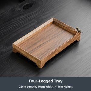 Rustic Chinese Style Small Square Wooden Tea Tray Luxury Home Use Fruit Tray Simple Design Handmade Vintage Tea Storage Plate
