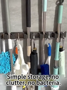 Mop Holder Wall Mounted Aluminum No Drilling Broom Organizer Bathroom Storage Rack Ready Stock