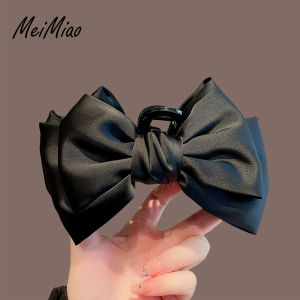 กิ๊บติดผมลายฉลามขนาดใหญ่สีดำ ผ้าซาติน 2 ชั้น โบว์ผีเสื้อ กิ๊บติดผมแบบหรูหราสำหรับตกแต่งผมด้านหลังศีรษะ