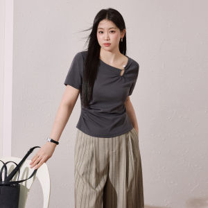 Elastic Off-shoulder Irregular Slimming T-shirt