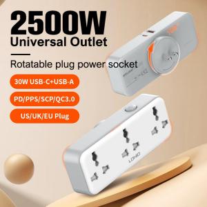 US UK EU Plug Outlet 3 Sockets Multitap Wall Power Strip Electrical Socket USB A  USB C Port No Extension Cord  Rotatable Plug