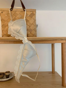 Xinbangbra Butterfly Knot Lace Edging Satin Surface Triangle Cup Underwear Women Small Chest Anti-Sagging Comfortable Beautiful Back V-Shape Bra