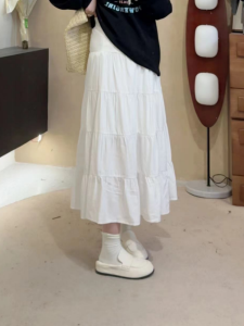 plus Size High Waist Cake Skirt White Slimming Concealing Drapey Early Autumn New Style Womens Commute Korean Style A-Line Skirt