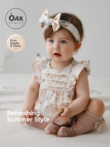 OAK FAMILY | Oak Family Summer Bubble Sleeve Baby Romper Newborn Girl Clothes One Year Old Baby Clothes Crawler Suit Pure Cotton Casual Style