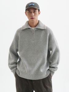 Buttbill Vintage Commuter High Collar Half Zip Sweater Couple Knitted Shirt Mens Inner Stand Collar Sweatshirt Casual Style