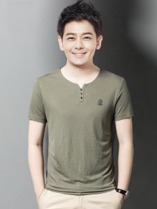 ROMON | Lomond Mens Short Sleeve T-Shirt Summer Thin Ice Silk Casual Loose Business Dad Round Neck Body Shirt Fashion Urban Style