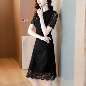 Chic Chinese Style Neck Lace Dress for Women Summer New Arrival High-End Renovated Qipao Slim Fit Mid-Skirt Chiffon Material