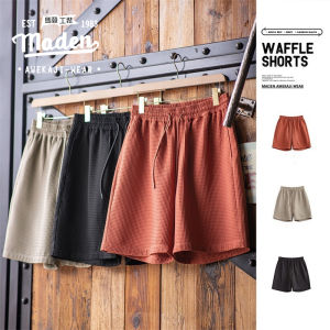 MADEN brand workwear style men youth 2025 summer new American retro silhouette waffle shorts loose straight tube thin breathable five point basketball pants