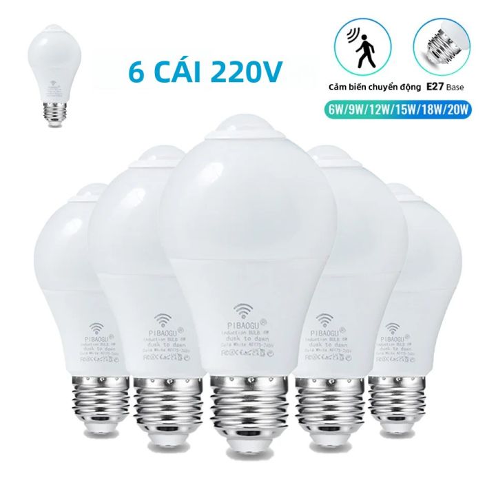 Bộ 6 Bóng Đèn LED Với Cảm Biến Chuyển Động Radar 220V E27 Tự Động Bật ...