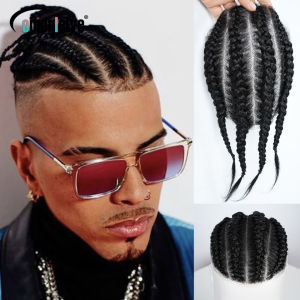 Mái Tóc Giả Nam Tết Cornrow Tóc Người Thật Chất Liệu Da PU Toàn Bộ Thoáng Khí Miếng Dán Tóc Giả Tóc Giả Dành Cho Nam Tóc Remy Brazil