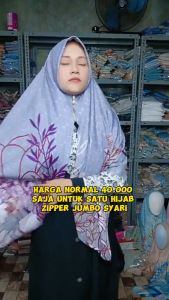 Hijab Zipper JUMBO Syari 130x130 Cm Berlogo Besi Premium Jilbab Resleting Instan Motif Terbaru Menutup Dada By Hanana Style