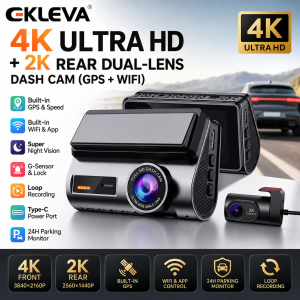 EKLEVA DC213-H002 4K Dash Cam WiFi Night Vision Dual Lens Car DVR 2K Rear Camera G-Sensor Loop Recording 24H Parking Monitor Video Registrator
