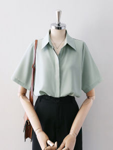 Womens Loose Fit Short Sleeve Silk Shirt Summer 2024 New Style Commute Friendly Slimming Professional Korean Version Button up