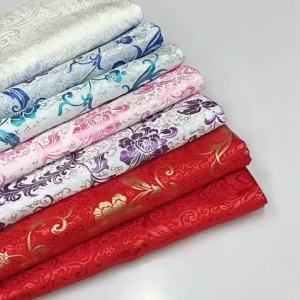 50*75cm Brocade Jacquard Fabric Pink Color Silk Feather Flower Pattern For Sewing Kimono Robe Girls Dress DIY Needlework Satin