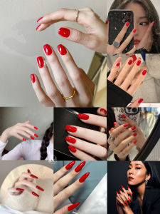 Nhãn dán móng tay thời trang thủ công: Chiều dài ngắn Màu sắc tinh khiết Màu đỏ sáng Mẹo làm móng cô dâu để kỷ niệm năm mới gợi cảm và trắng