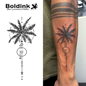Palm Trees And Geometric Symbols Temporary TattooLasts To 15 Days New Technology Magic Waterproof Semi Permanent Sticker.