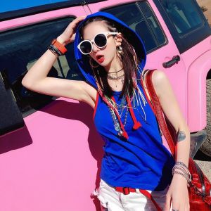 เสื้อกั๊กแขนกุดมีฮู้ดสำหรับผู้หญิง YHAY ฤดูใบไม้ผลิ 2024 ใหม่ เสื้อเชิ้ตสตรีทสไตล์ฮ่องกง ใส่ลำลอง สวมใส่สบาย 100% ผ้าฝ้าย