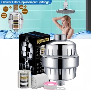15/20 Stages High Output Shower Head Filter for Hard Water Replaceable Cartridges Water Softener to Remove Chlorine and Fluoride