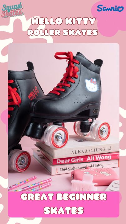 Squad Skates x Sanrio Hello Kitty Mellow Roller Skates for Kids Teens Adults LED Light Wheels (F-675S) EU34 to EU43-Black