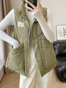 Womens Loose Fit Stand Collar down Cotton Vest Autumn Winter Korean Style Outerwear Jacket with Pockets Polyester Fiber