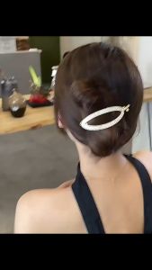 Jepit Rambut Sanggul Oval Bolong 9.5cm Aksen Kristal Permata Rhinestone Barrette Hair Clip HCM007