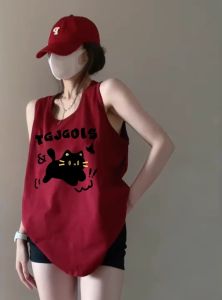 Pure Cotton Sports Tank Top Womens Sleeveless T-shirt Summer Design Unique Outerwear Hong Kong Style Hanging Neck Shirt