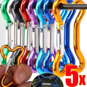 5Pcs Bone Shape Carabiner Outdoor Climbing Camping Buckle Bold Aluminum Alloy Locking Clasp Hook Keychain Multifunction Tool