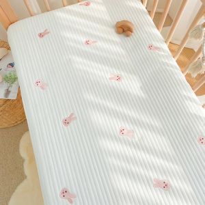 Thicken Pure Cotton Quilted Crib Bed Cover with Elastic Band - Warm Embroidery Newborn Bed Sheet 56*100CM