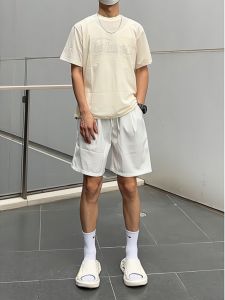 White Quick Dry Sports Shorts Mens Summer Thin Basic Ice Silk Five-Quarter Length Casual Pants for Teenagers Loose Fit Elastic Waist