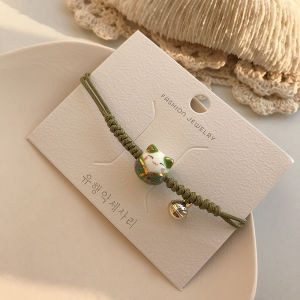 ROVEDCITY สร้อยข้อมือคู่ Handmade ทอสายไฟสีแดงน่ารักแมว Lucky เซรามิคนาฬิกาข้อมือเครื่องประดับลูกปัดอุปกรณ์เสริม