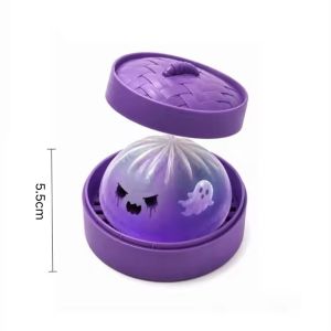 Schylling | Glitter Halloween Ghost Dumplings Squishy Soft Slow Rebound Resilience Decompression with Steamer Stuffed Shark Bun Gift