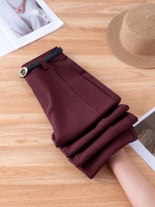 Ankela Red High Waist Wide Leg Pants Womens Casual Stylish Spring Autumn New Style Slimming Straight Cut Trousers