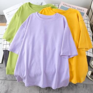 เสื้อยืดแขนสั้นผ้าฝ้ายทรงหลวมสไตล์เกาหลีสำหรับผู้หญิงไซส์ใหญ่ ฤดูร้อน 2023 เสื้อผ้าทำงานสีพื้น คอกลม ปกติ