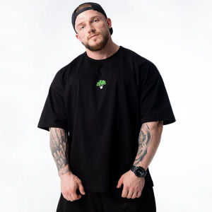 Broccoli Element Fitness Short Sleeve Mens Drop Shoulder round Neck Half-Sleeved Loose Oversize Large Size Cotton Sports T-shirt