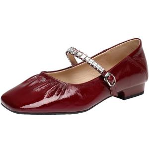 Belle | Ruffle Red Mary Jane Ballet Flats Easy-to-Wear Commuter Shoes
