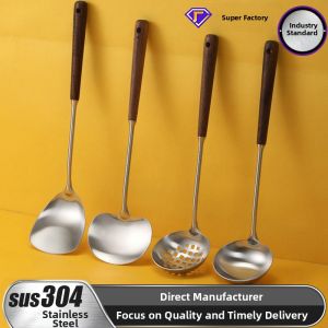 Stainless Steel Walnut Wood Mushrooms Long Handle Spoon