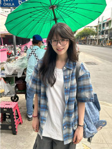 ZHUOCAN | Cleanfit Blue Checked Short Sleeve Summer Retro Shirts