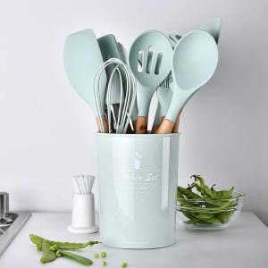 DIHUANTUO | Colorful Wooden Handle Silicone Kitchen Utensils 11 Pieces