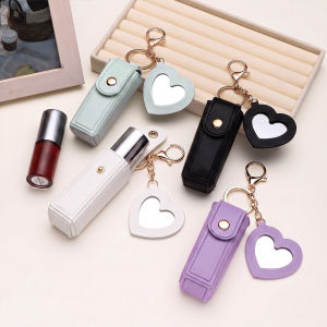 Heart Mirror Lipstick Holder Keychain PU Makeup Pouch Cute Mini Bag ⚡PH deliveryIn stock⚡