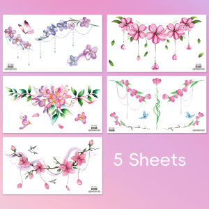 5Sheets Waterproof Bright Colorful Tattoo Stickers for GirlsTemporary Fake Wasit Underboob Breast Body Tattoos for Women Men