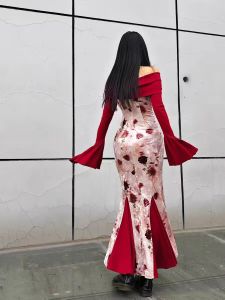 New Chinese Style Reformed Cheongsam Dress Autumn Winter Design Sensual One Shoulder Fish Tail Skirt Women Attractiveness Date Dress