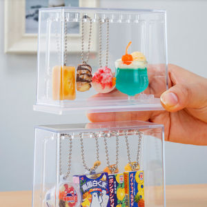 Keychain Pendant Storage Box Transparent Display Stand Badge Toy Egg Holder Anime Card Display Case Organizer Plastic Material